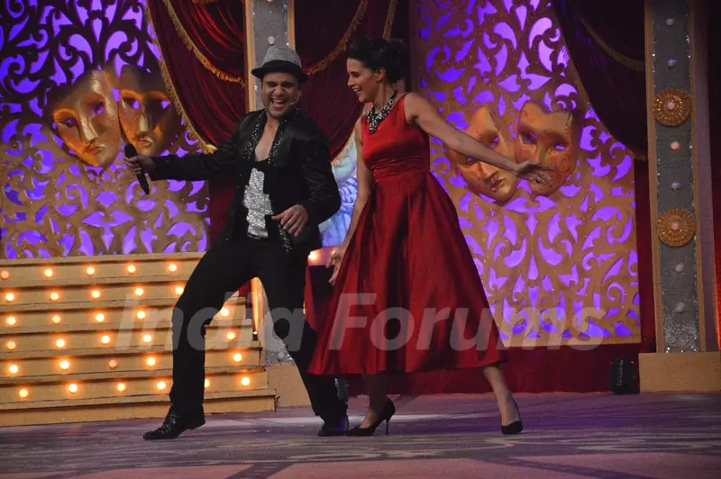 Neha Dhupia and Krushna Abhishek perform at the Grand Opening Comedy Classes