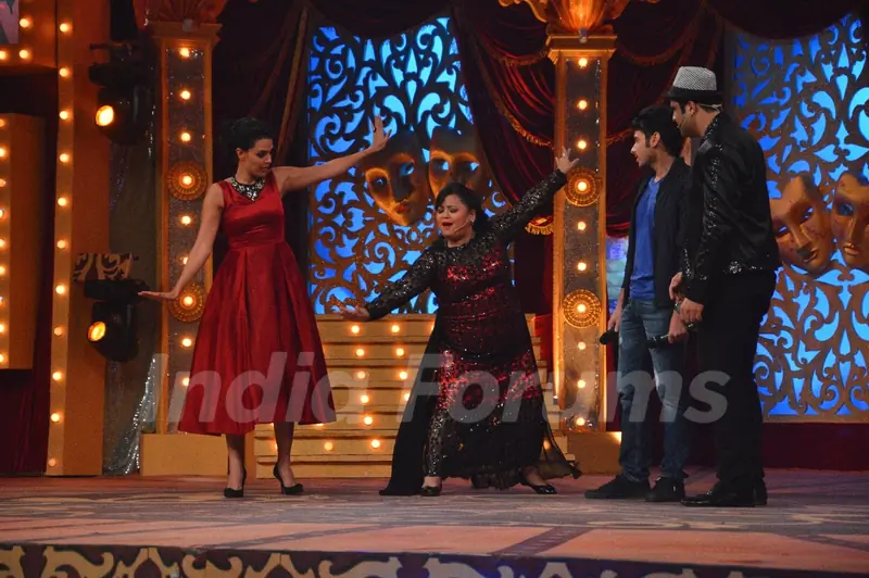 Neha Dhupia and Bharti Singh perform at the Grand Opening Comedy Classes