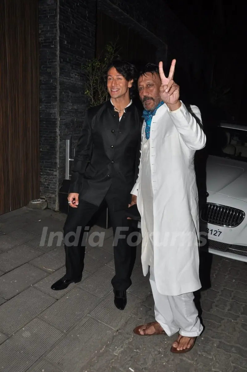 Tiger Shroff and Jackie Shroff pose for the media at Aamir Khan's Diwali Bash