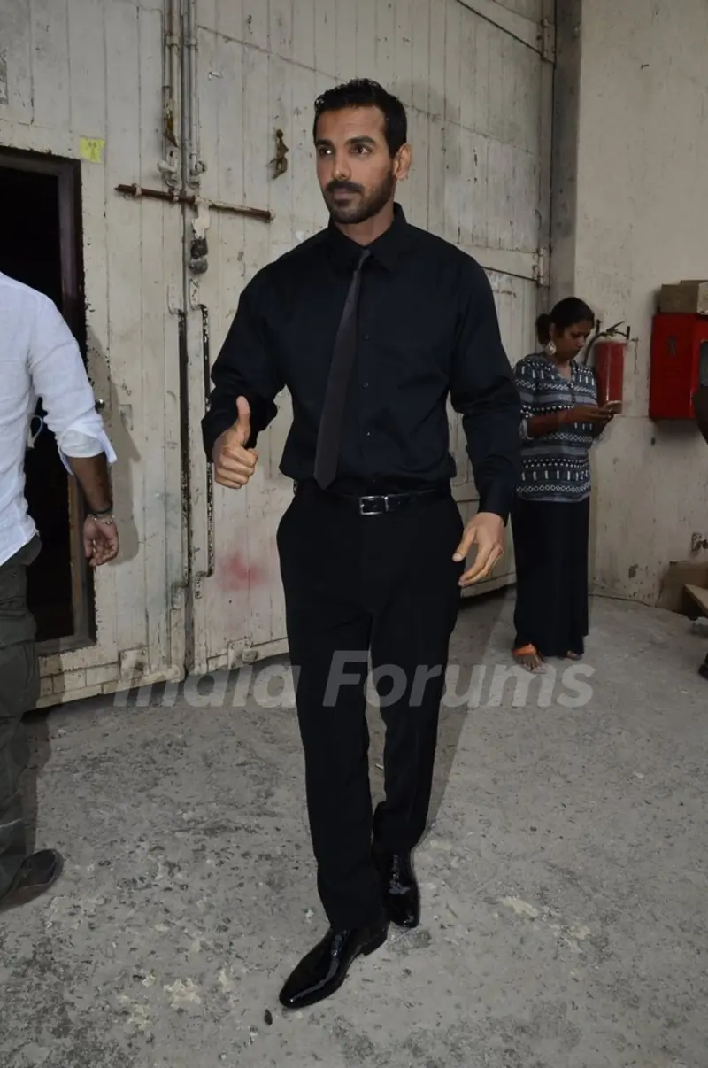 John Abraham poses for the media at Mehboob Studios