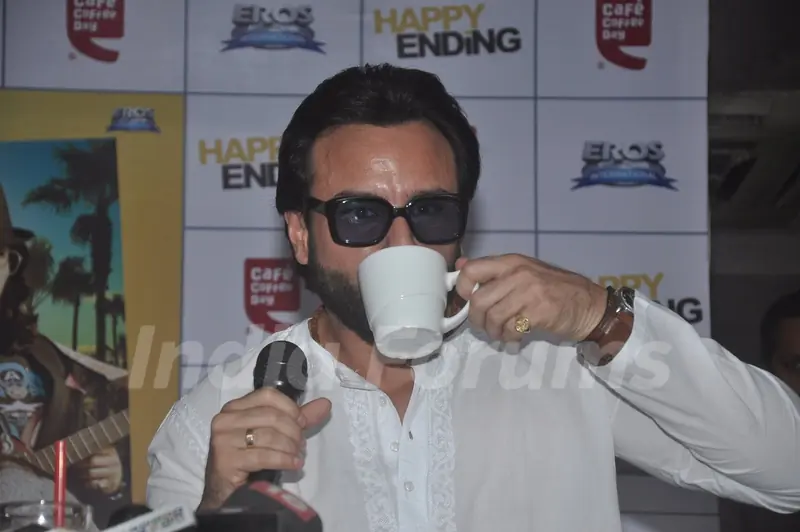 Saif Ali Khan was snapped enjoying his coffee at the Promotions of Happy Ending at CCD