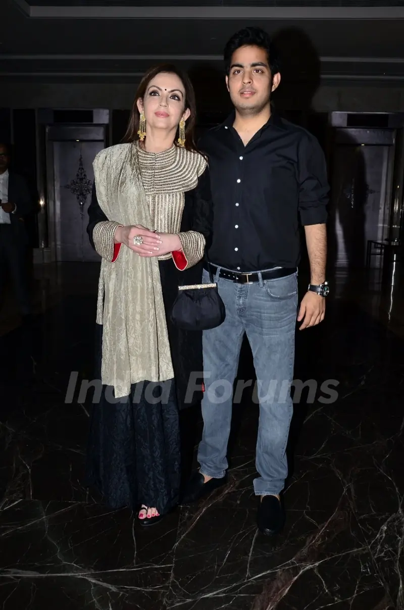 Nita Ambani poses with son Akash Ambani at Rohit Sharma's Bash