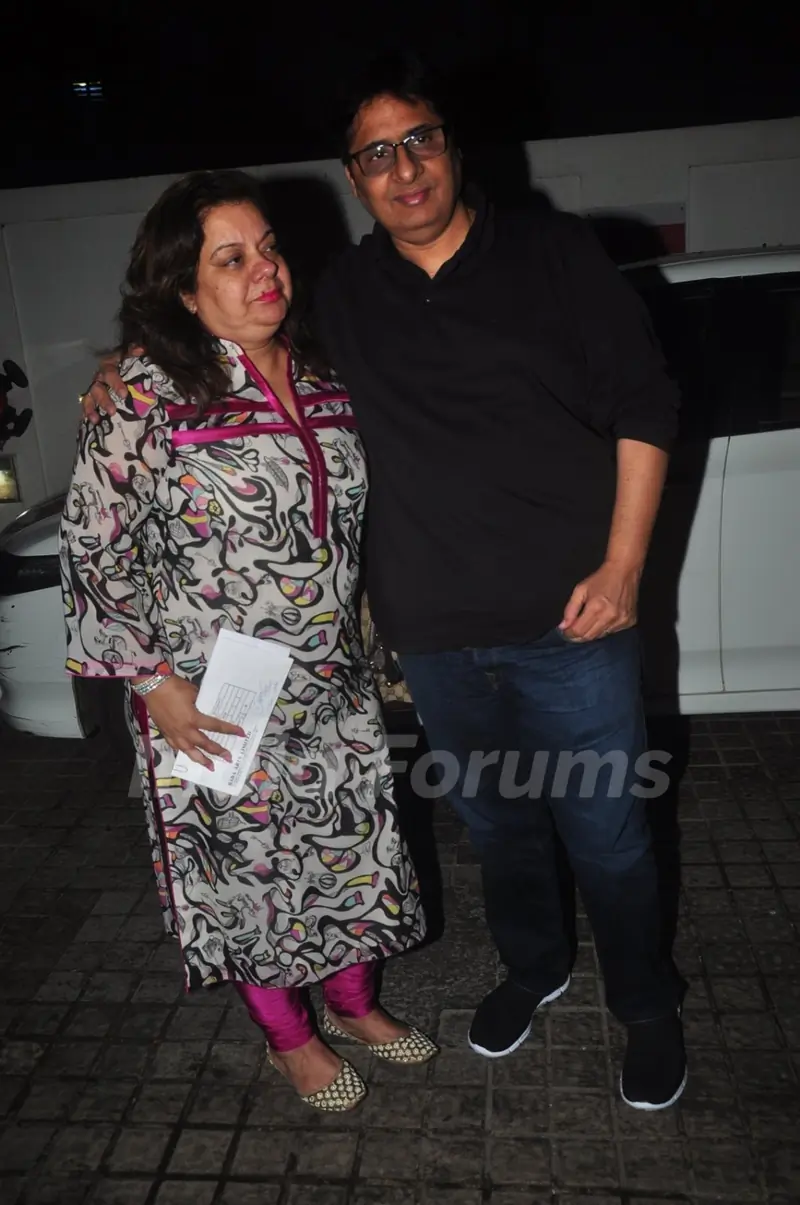 Vashu Bhagnani poses with wife at the Special Screening of Action Jackson