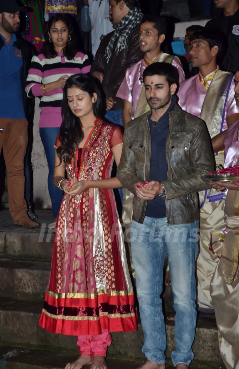 Gautam Rode and Payal Rajput perform a pooja at the Mahakumbh Launch in Varanasi