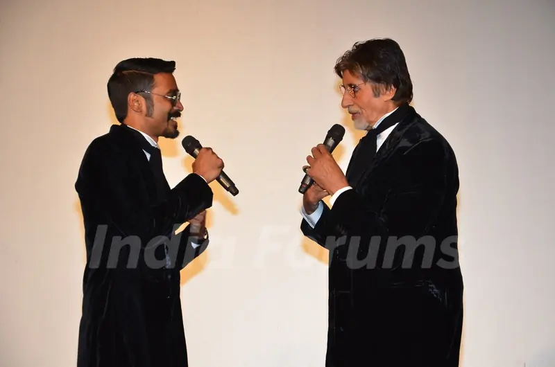 Dhanush and Amitabh Bachchan were snapped interacting at the Trailer Launch of Shamitabh