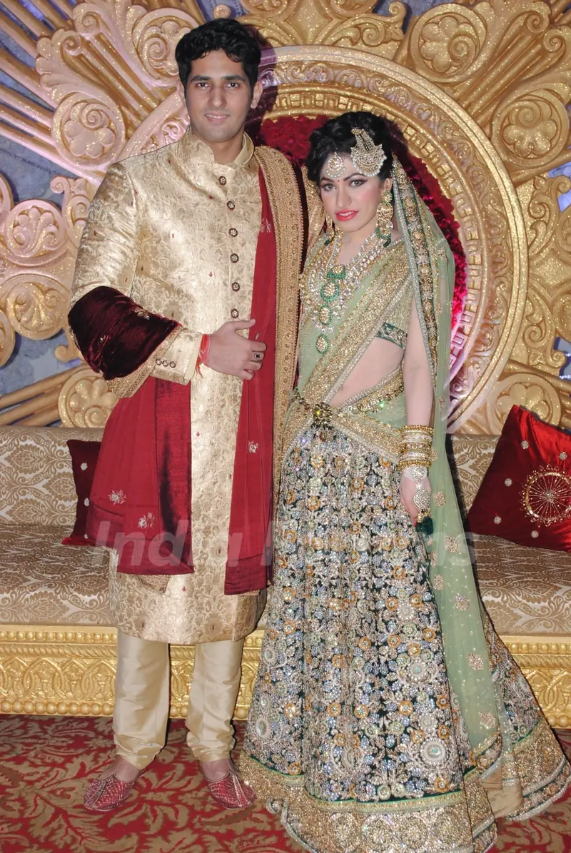 Tulsi Kumar and Hitesh Rahlan pose for the media at their Sangeet Ceremony