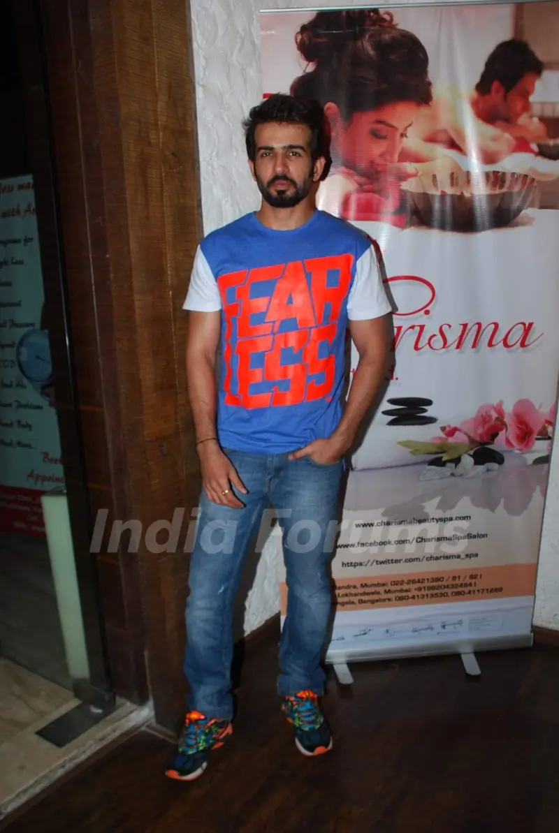 Jay Bhanushali poses for the media at Charisma Spa