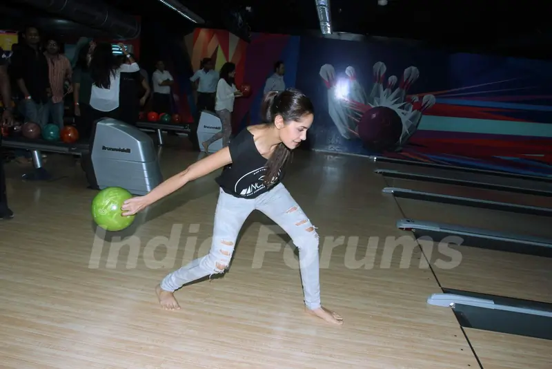 Shazahn Padamsee was snapped playing at the Promotions of Solid Patels