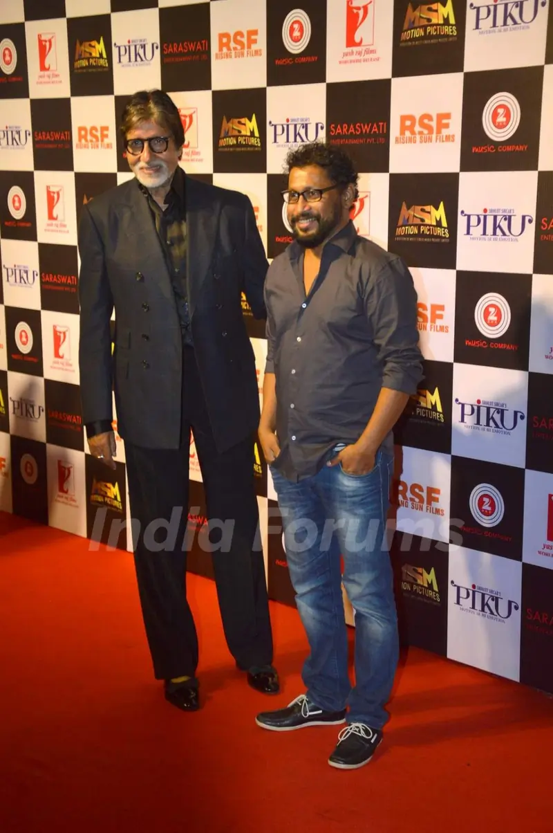 Shoojit Sircar and Amitabh Bachchan pose for the media at the Success Bash of Piku