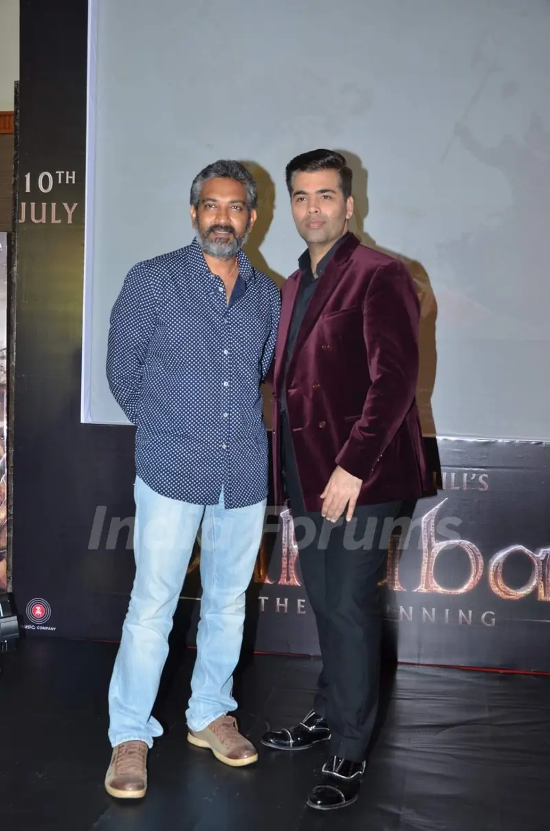 Karan and Rajamouli Pose for Media at Song Launch of Bahubali