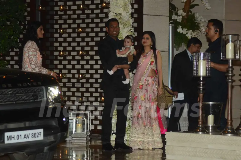 Dhoni was snapped with wife and daughter at Mukesh and Nita Ambani's Bash