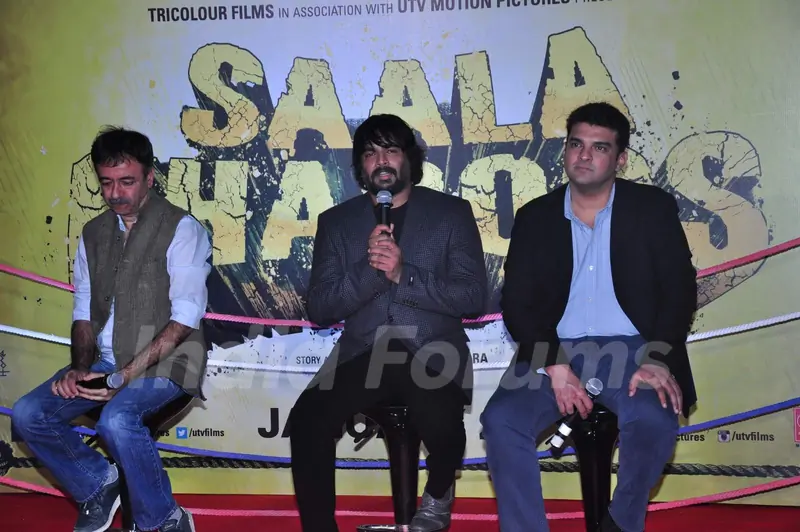 Rajkumar Hirani, R Madhavan and Siddharth Roy Kapoor at Trailer Launch of 'Saala Khadoos'