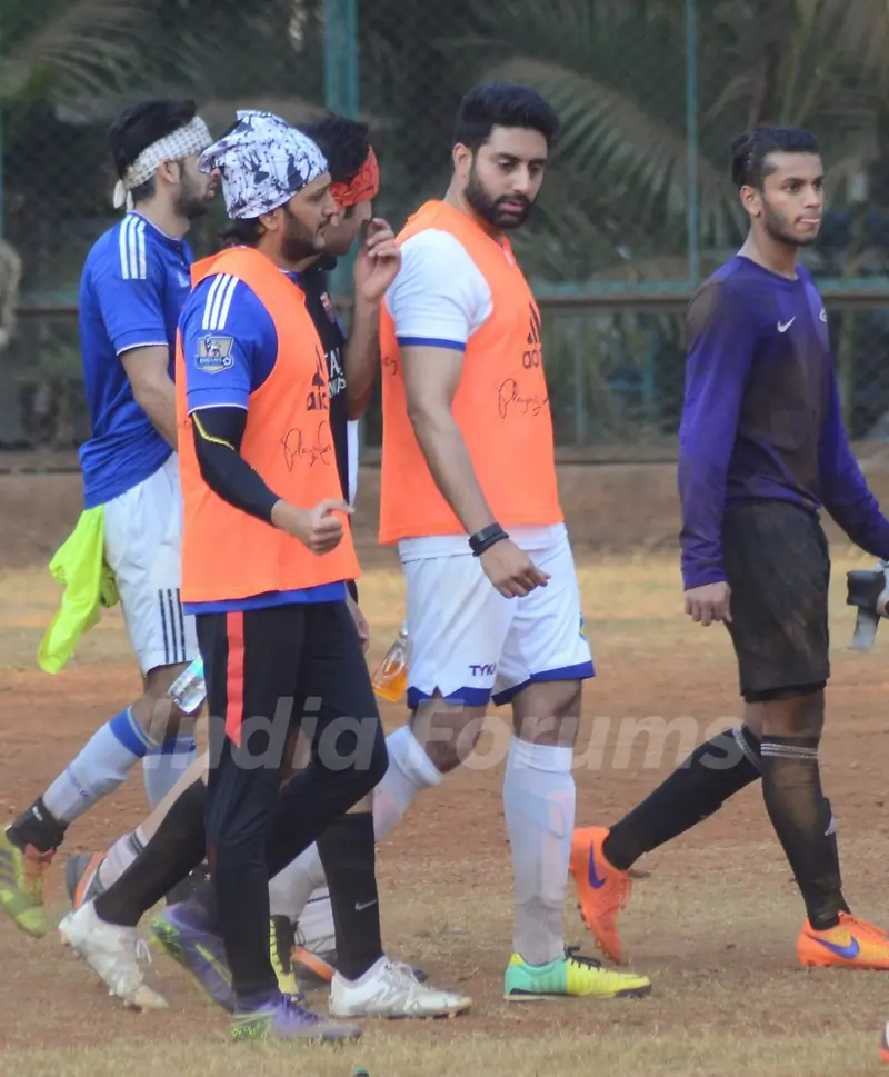 Riteish Deshmukh and Abhishek Bachchan Snapped Practicing Soccer