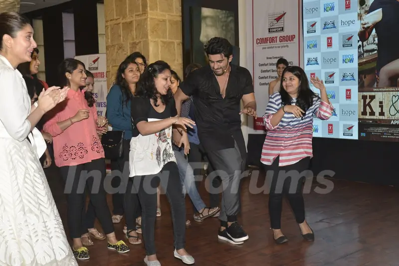 Arjun Kapoor Shakes a leg with reporters at a Promotional Event of Ki and Ka on Int Women's Day