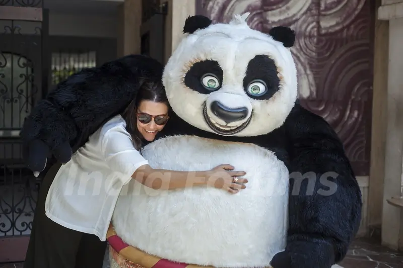 Neha Dhupia Hugs the fat and cute Kung Fu Panda's PO