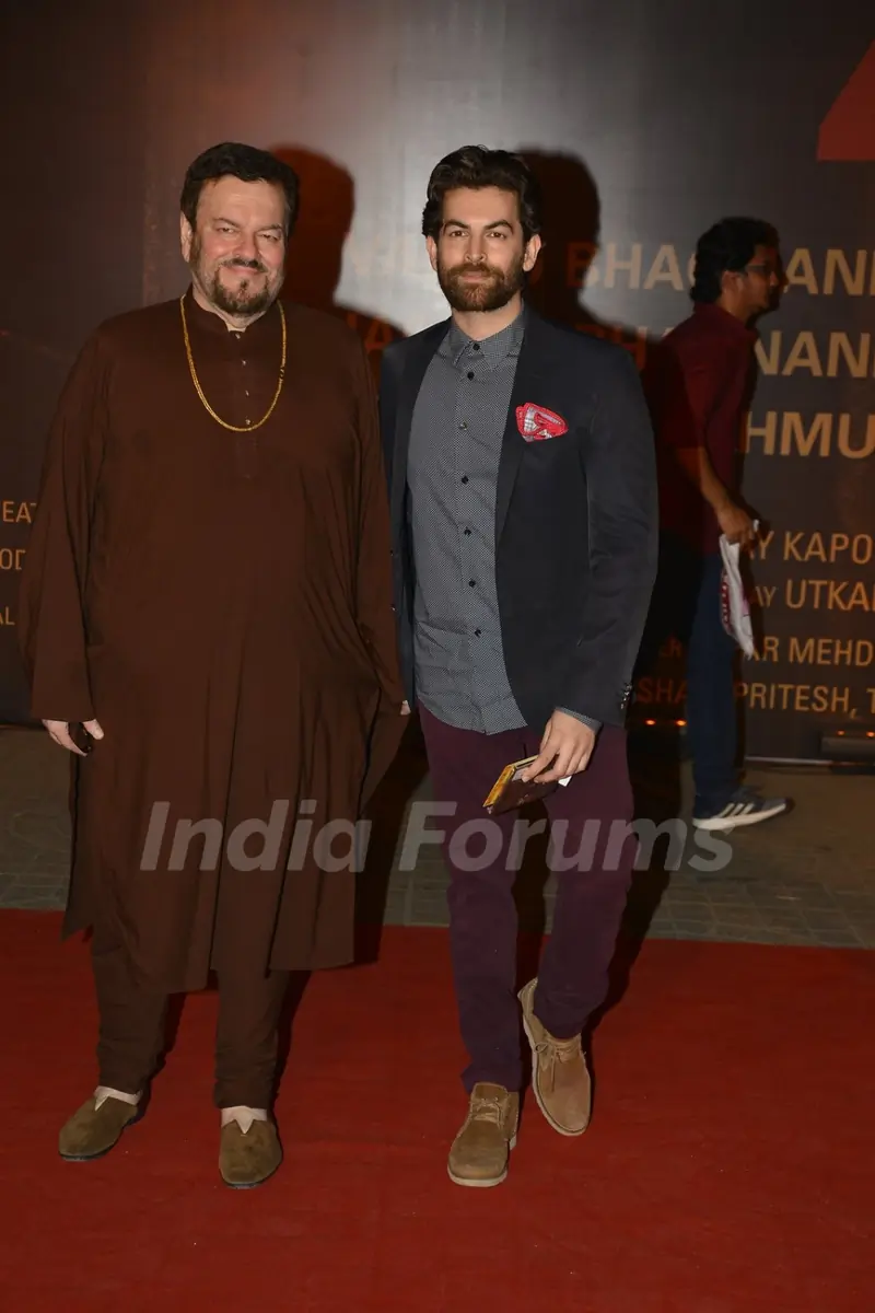 Neil Nitin Mukesh with father Nitin Mukesh at Special Premiere of 'Sarabjit'