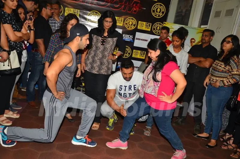 Workout Session with Varun Dhawan and John Abraham during an promotional event of 'Dishoom'