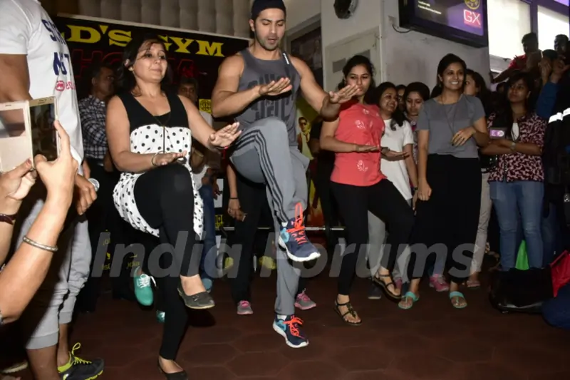Varun Dhawan and Priyanka Chauhan during an event 'Workout session with Dishoom cast'