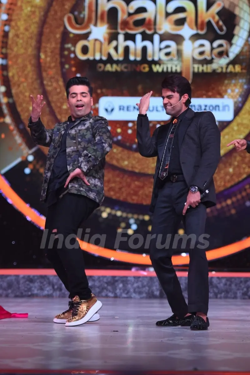 Karan Johar and Manish Paul performing on the sets of 'Jhalak Dikhlaa Jaa'