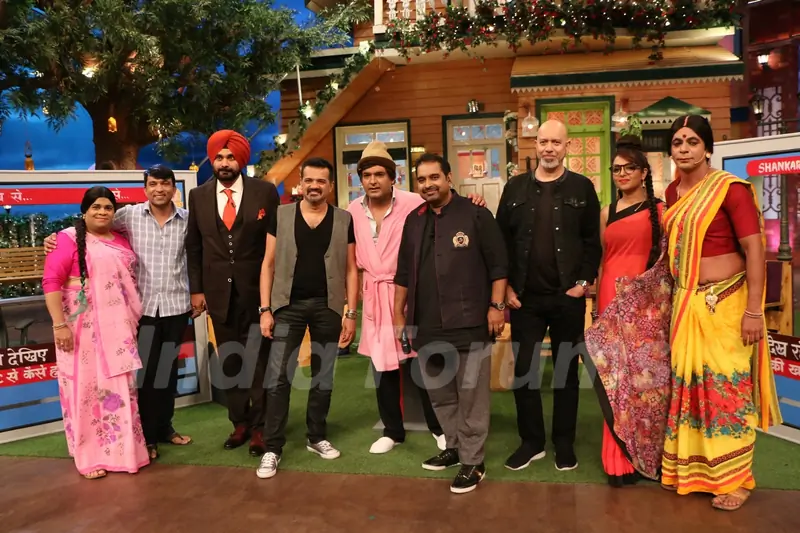 Shankar Ehsaan Loy on the sets of The Kapil Sharma Show