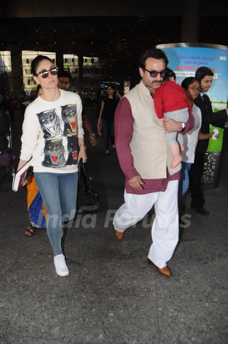 Saif and Kareena with baby Taimur return to Mumbai