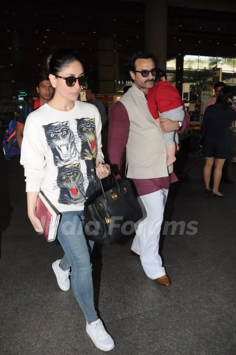 Saif and Kareena with baby Taimur return to Mumbai