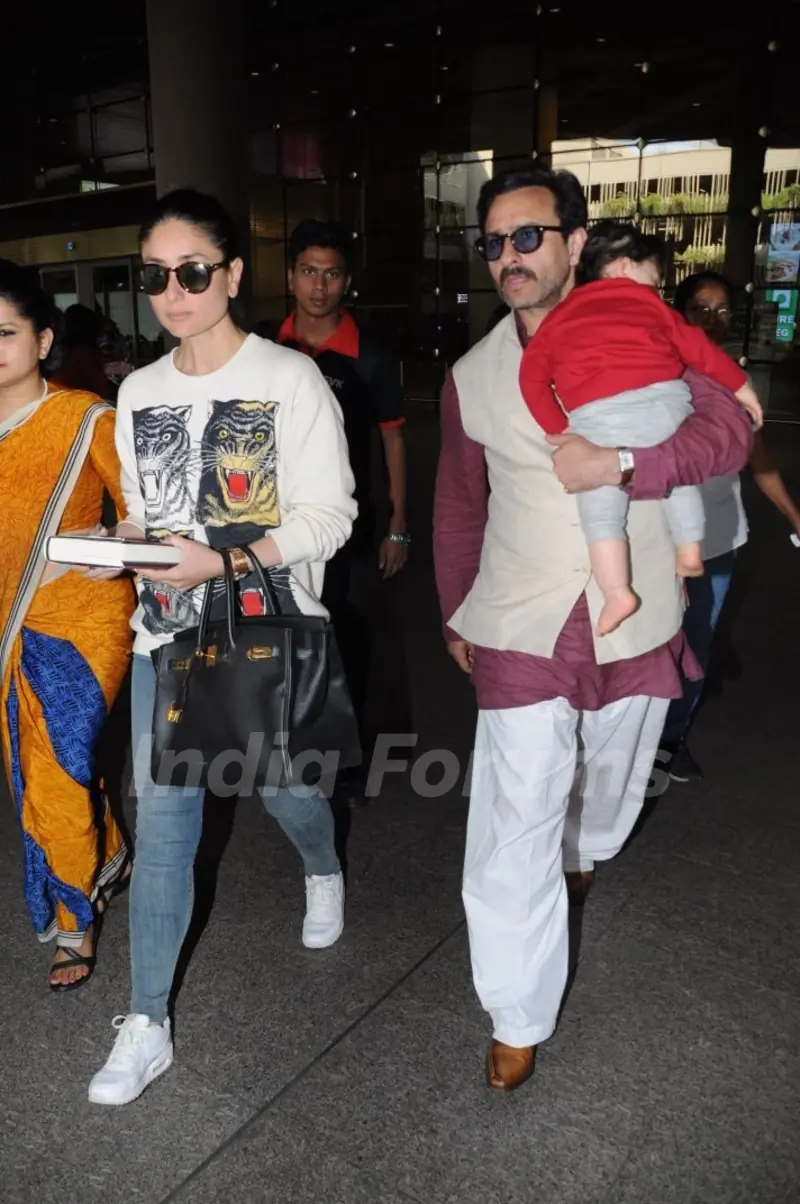 Saif and Kareena with baby Taimur return to Mumbai