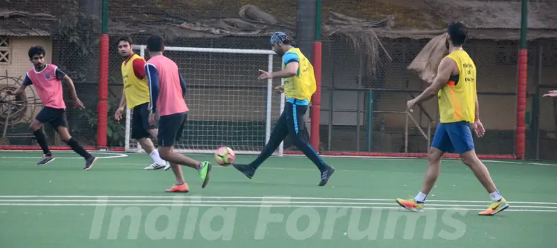 Ranbir, Dino and Jim indulge in a game of Football