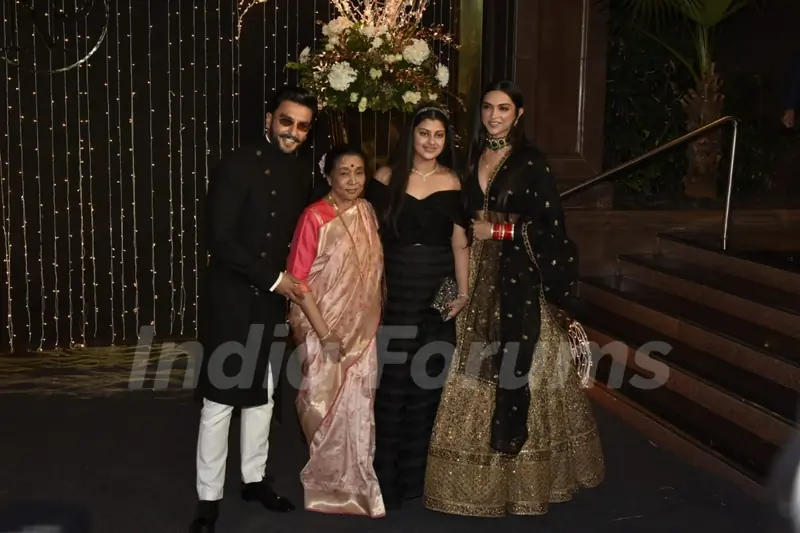 Ranveer and Deepika with Asha Bhosle at Priyanka Chopra and Nick Jonas Wedding Reception, Mumbai