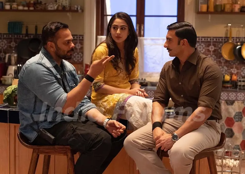Ranvir Singh, Sara Ali Khan, Rohit Shetty stills from movie Simmba