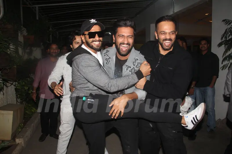 Ranveer Singh, Rohit Shetty and Vicky Kaushal snapped during the screening of 'URI'