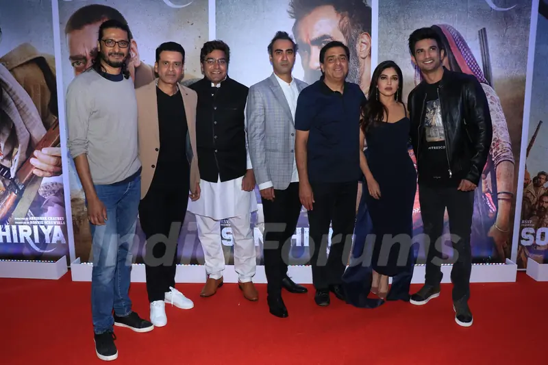 Cast of Sonchiriya at the trailer launch