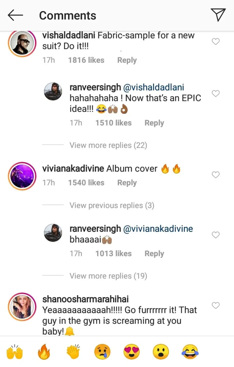 Comments on Ranveer Singh's latest post