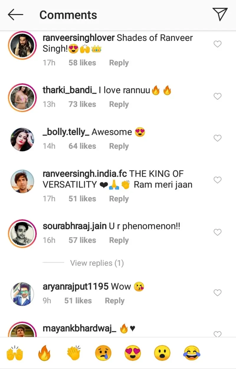 Comments on Ranveer Singh's latest post