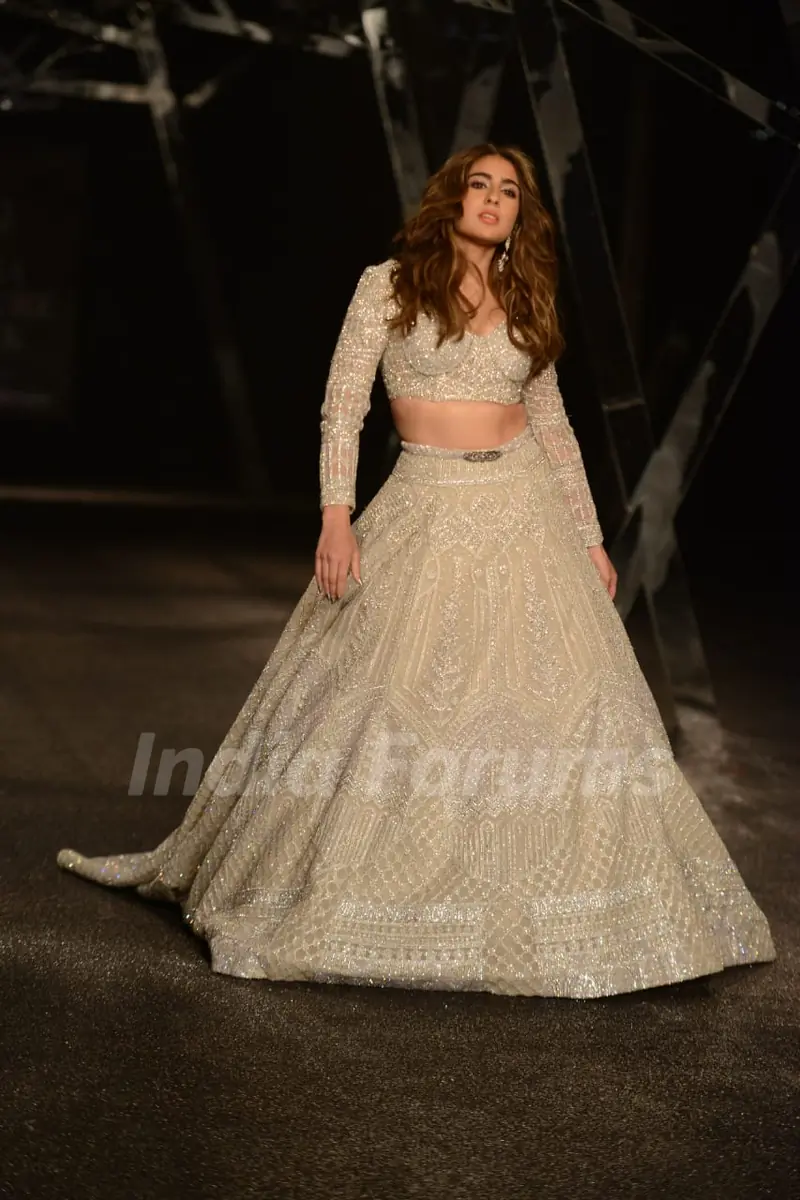 Sara Ali Khan snapped while walking the ramp for Shane and Falguni at India couture week show