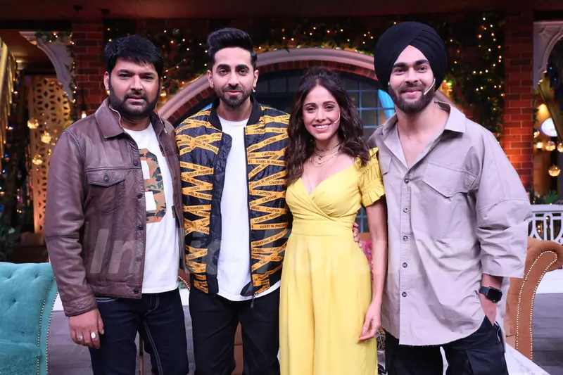 Ayushaman Khurrana and Nusrat Bharucha, Manjot Singh with Kapil Sharma  on the sets of The Kapil Sharma Show