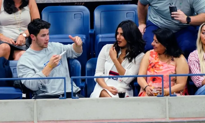Nick Jonas with Priyanka Chopra and Madhu Chopra