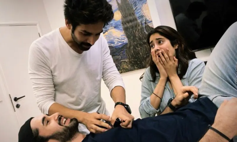 kartik lakshya and janhavi prepping for dostana 2