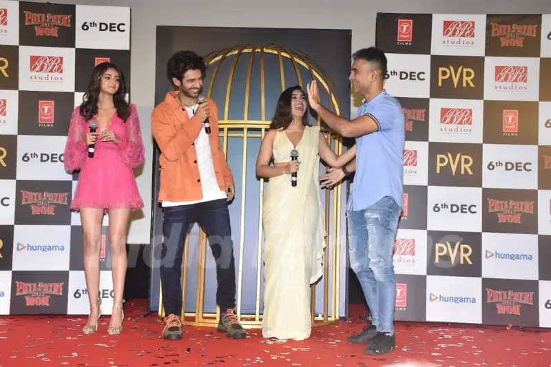 Mudassar Aziz, Ananya Panday, Kartik Aaryan, Bhumi Pednekar at the trailer launch of Pati Patni Aur Woh