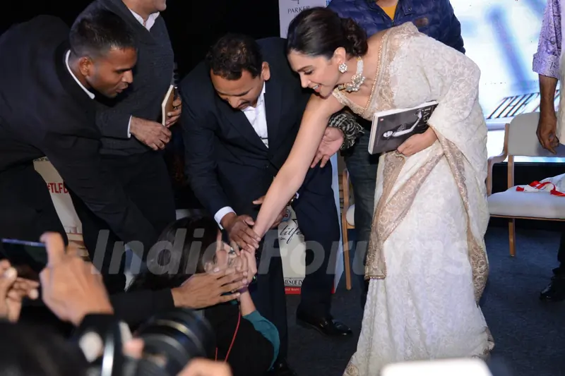 Deepika Padukone interacts with a fan at Sridevi's book launch
