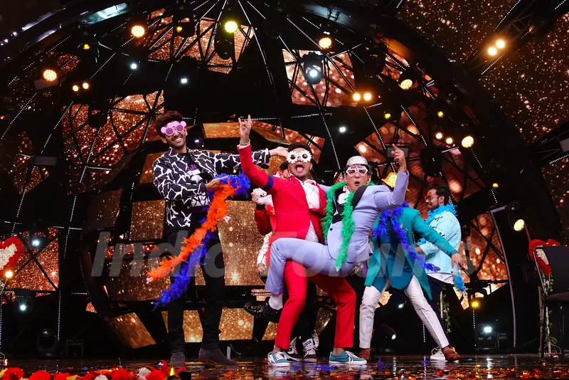 Kartik Aaryan and Aditya Narayan on the sets of Indian Idol 11