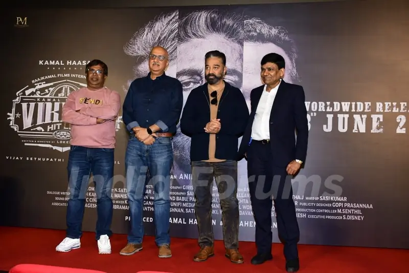 Kamal Hassan and Jayantilal Gada spotted at the press conference for his upcoming film Vikram 