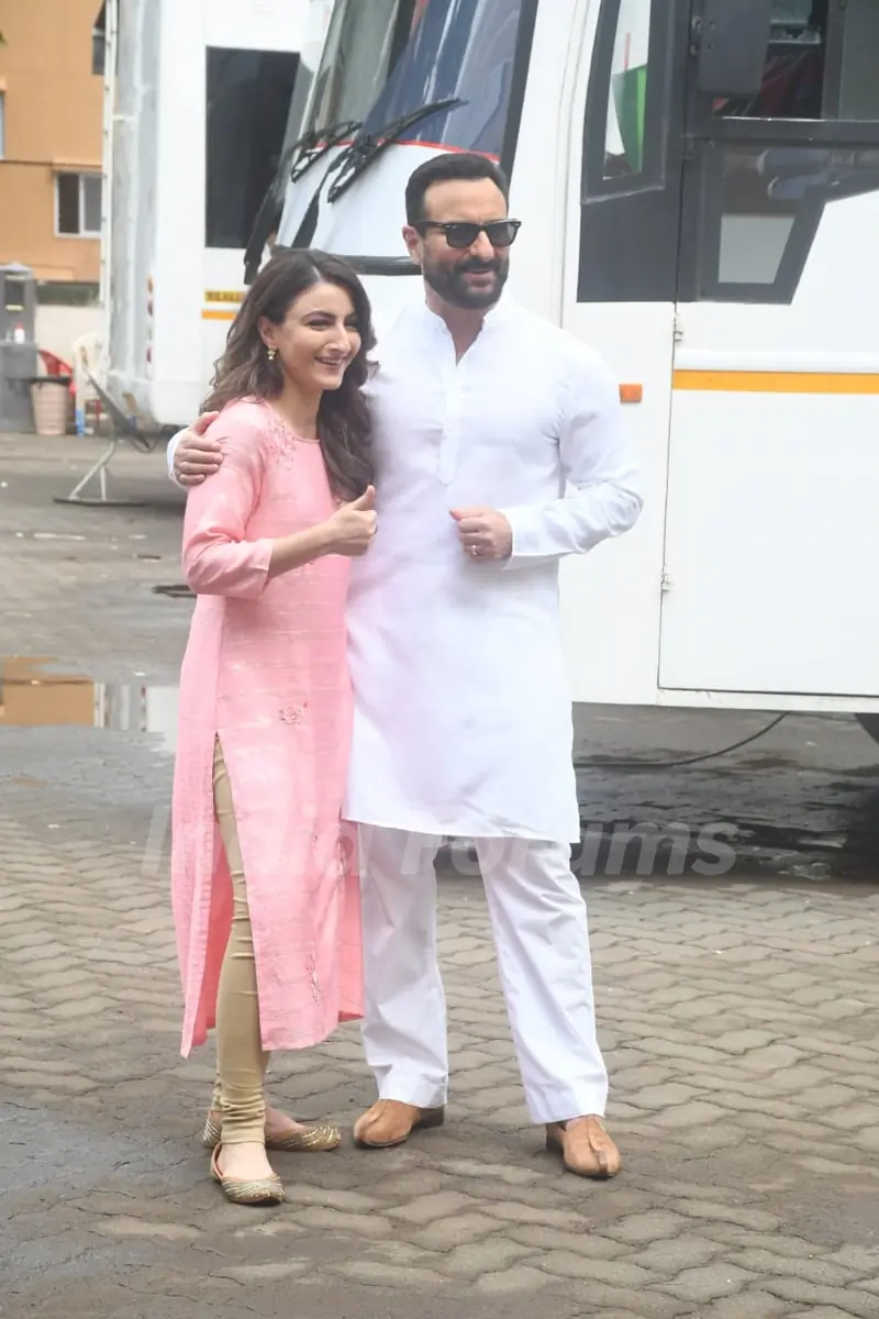Saif Ali Khan and Soha Ali Khan shooting today at Mehboob Studios in Bandra