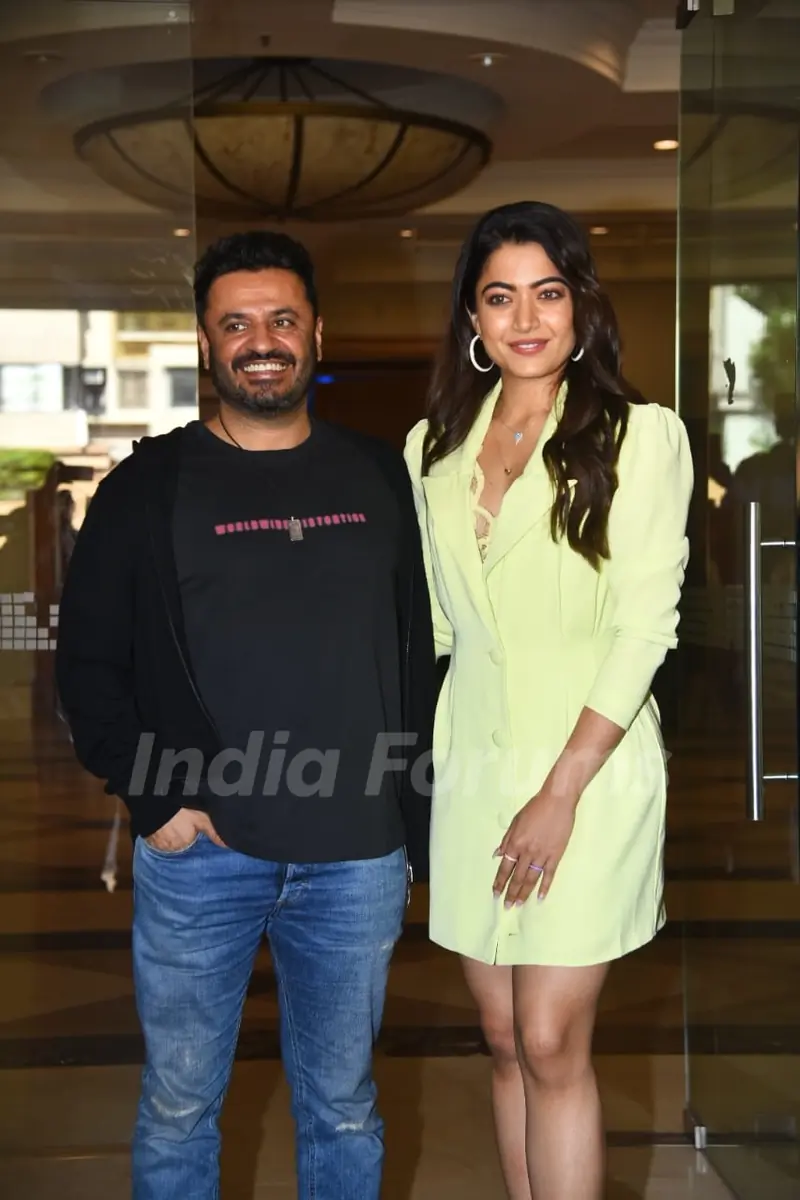 Rashmika Mandanna and Vikas Bahl snapped promoting Goodbye at JW Marriott in Juhu