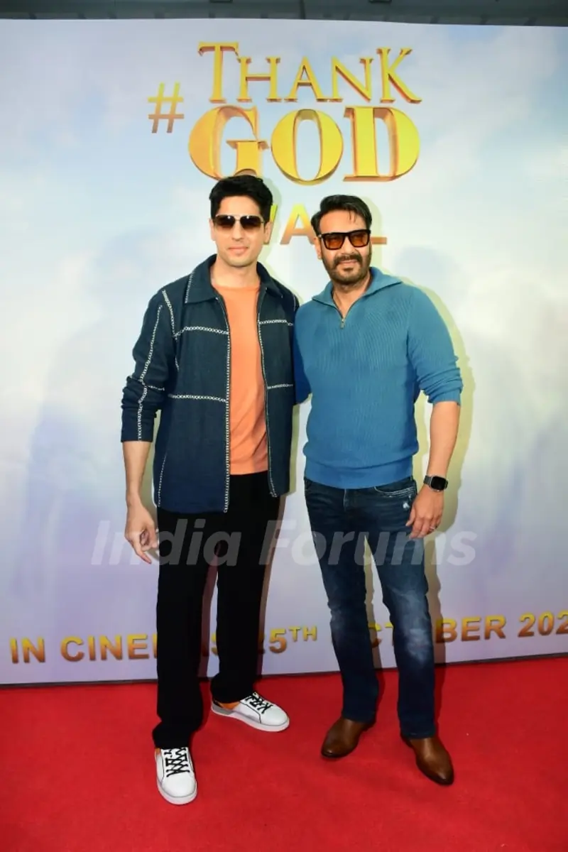 Ajay Devgn, Sidharth Malhotra spotted at special trailer launch of Thank God 