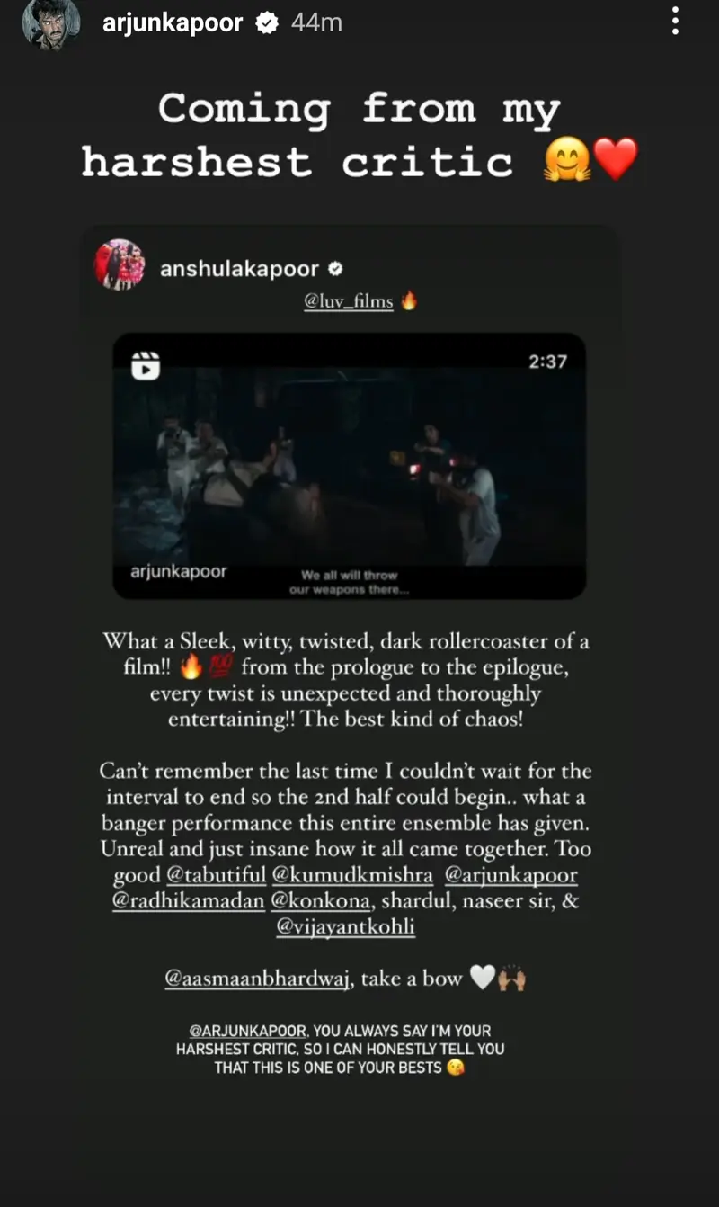 Arjun Kapoor's Instagram story 