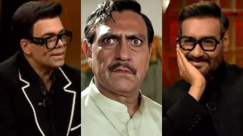 (from left) Karan Johar, Amrish Puri and Ajay Devgn