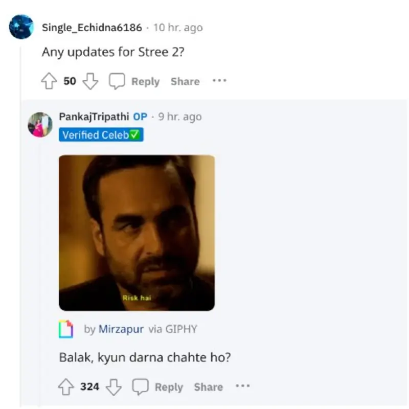 Pankaj Tripathi replies fan