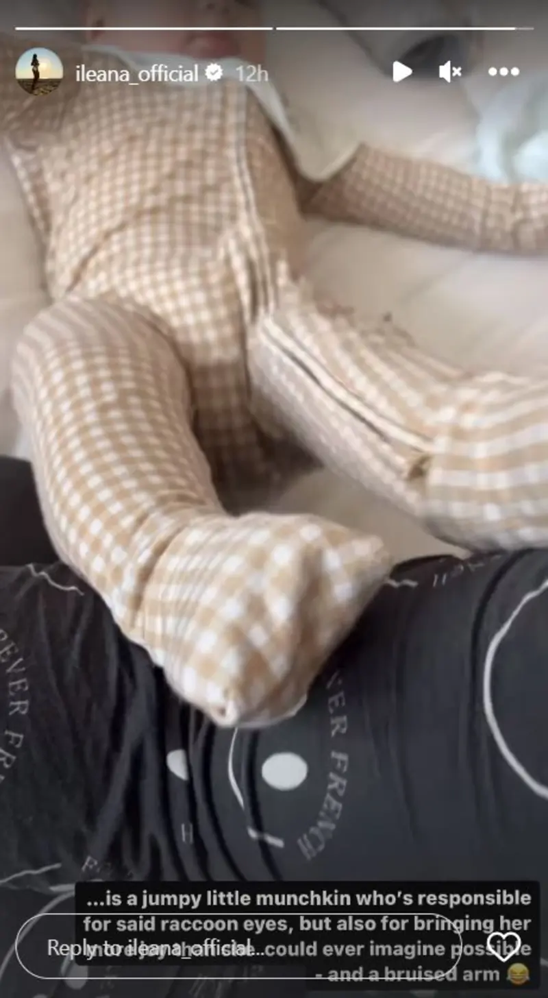 In addition to the selfie, Ileana shared an adorable video of Koa playfully throwing his legs in the air.