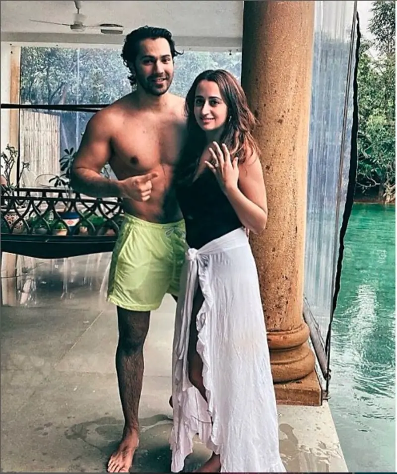 In the heartwarming post, Varun shared a candid snapshot of him and Natasha, both drenched in water beside a pool